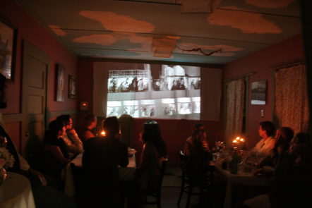 Guests view the Titanic at a Movie Dinner